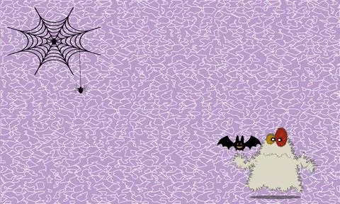 Purple halloween pattern background vector with cute  monster Stockillustratie