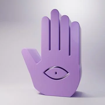 Purple Hamsa hand icon isolated on grey background. Hand of Fatima - amulet.. Stock Illustration