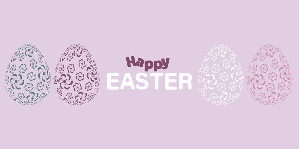 Purple Happy Easter Card with Patterned Eggs - Wide Scale Minimalist Holida.. Illustrazione stock