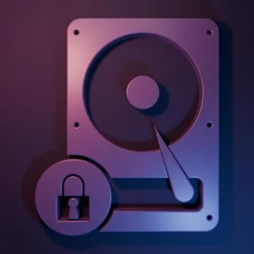 Purple Hard disk drive and lock icon isolated on purple-blue background. HH.. Stock Illustration