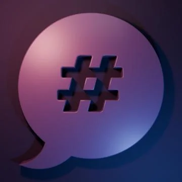 Purple Hashtag speech bubble icon isolated on purple-blue background. Conce.. イラスト素材