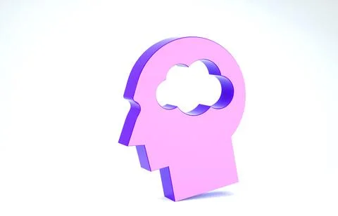 Purple Head silhouette with cloud icon isolated on white background. Dreaming 스톡 일러스트