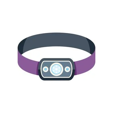 Purple headlamp flashlight shining bright light beam Stock Illustration