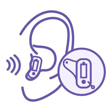 Purple Hearing Aid Icon. Vector Illustration. Medical Electronic Device Tha.. Illustrazione stock