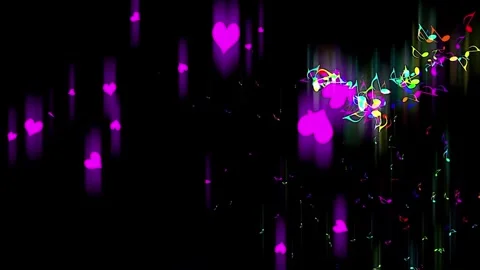 Purple heart-shaped light flake effect on black background Stock Footage 327241211