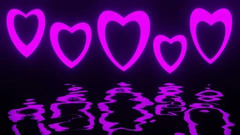 Purple Hearts with Reflection Background. Valentine's Day Concept. Illustrazione stock
