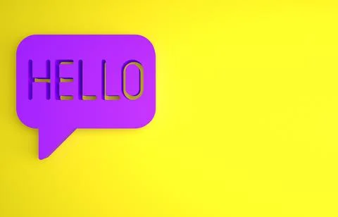 Purple Hello in different languages icon isolated on yellow background. Speec Stock Illustration