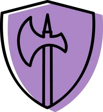 Purple heraldic shield with battle axe Illustrazione stock