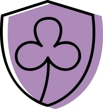 Purple heraldic shield with clover icon Ilustración de archivo