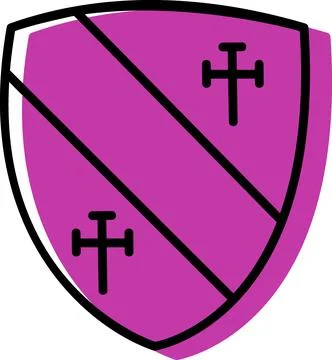 Purple heraldic shield with cross patterns Illustrazione stock