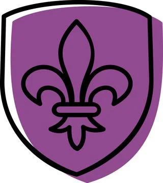 Purple heraldic shield with fleur-de-lis 스톡 일러스트