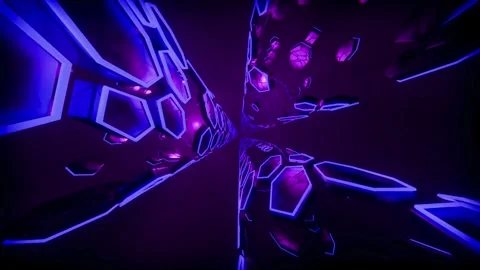 Purple Hexagon Pattern Sci-Fi Tunnel Stock Footage 348863850