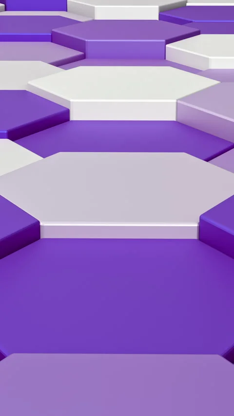 Purple Hexagon Platforms Close Up Minimal 3D Vertical Seamless Loop 스톡 동영상 345852770