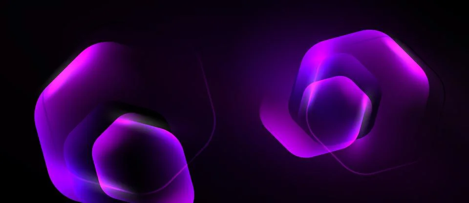 Purple hexagonal layers create abstract glowing shapes against dark backgroun 스톡 일러스트