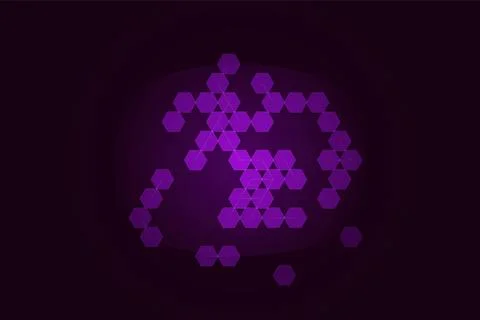 Purple hexagons cluster in dark background technology abstract design. Ilustración de archivo