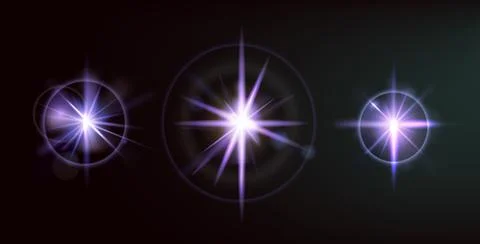 Purple highlights on dark background. Luminous star effect. Set of violet Stock Illustration