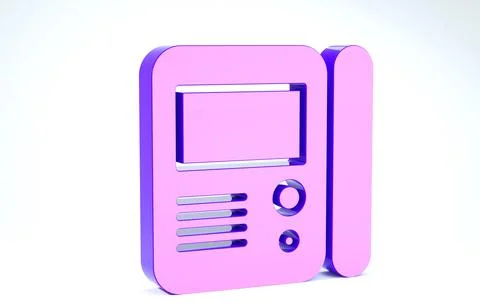 Purple House intercom system icon isolated on white background. 3d illustrati Stock Illustration
