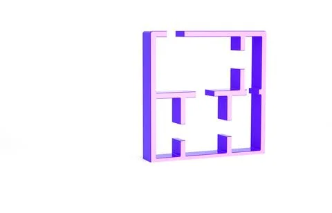 Purple House plan icon isolated on white background. Minimalism concept. 3d i Stock Illustration