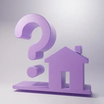 Purple House with question mark icon isolated on grey background. Housing p.. Stock Illustration