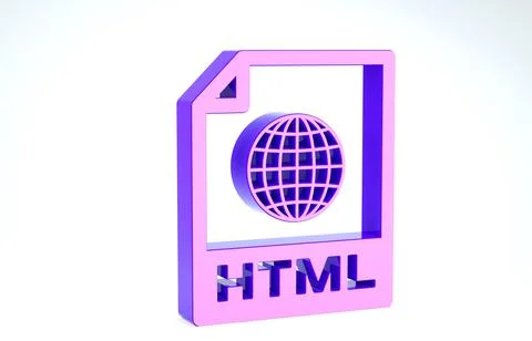 Purple HTML file document. Download html button icon isolated on white backgr Stock Illustration