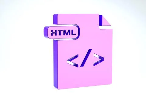 Purple HTML file document. Download html button icon isolated on white backgr Stock Illustration