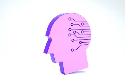 Purple Human brain as digital circuit board icon isolated on white background Stock Illustration