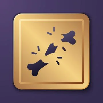 Purple Human broken bone icon isolated on purple background. Gold square button Stock Illustration
