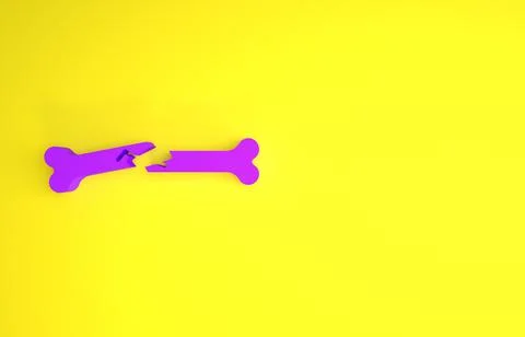 Purple Human broken bone icon isolated on yellow background. Minimalism conce Stock Illustration