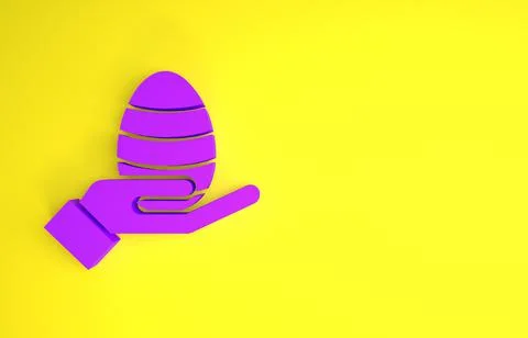 Purple Human hand and easter egg icon isolated on yellow background. Happy Ea イラスト素材
