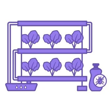 Purple Hydroponic System Icon. Vector Illustration. Soil-Free Plant Growing.. Stock Illustration