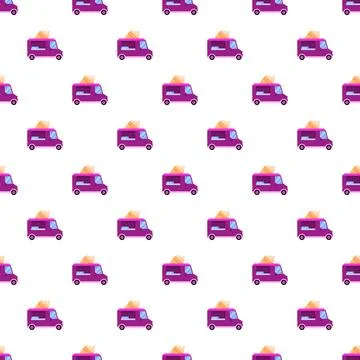 Purple ice cream trucks pattern repeating background illustration Stock Illustration