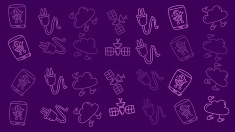 Purple icons float across a deep violet background Stock Footage 337531895