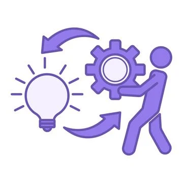 Purple Idea Execution Icon. Vector Icon. Person Holding a Gear and a Glowin.. 스톡 일러스트