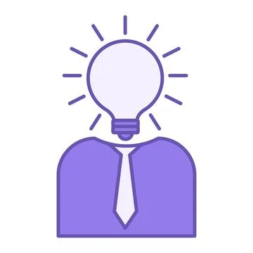 Purple Idea Icon. Vector Icon. Head in the Form of a Glowing Light Bulb and.. Stock Illustration