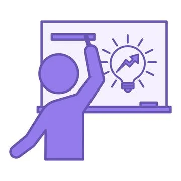 Purple Idea Presentation Icon. Vector Icon. Man Writes with Chalk on a Blac.. Illustrazione stock