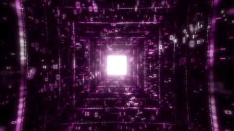 Purple illuminated data stream tunnel with flowing numbers Stock Footage 316610294