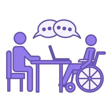 Purple Inclusive Workplace Icon. Vector Illustration. Employees at a Desk D.. Stock Illustration