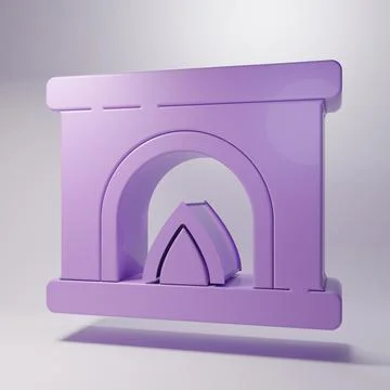 Purple Interior fireplace icon isolated on grey background. Minimalism conc.. Stock Illustration