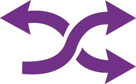 Purple intersecting wavy split arrows icon symbol Stock Illustration