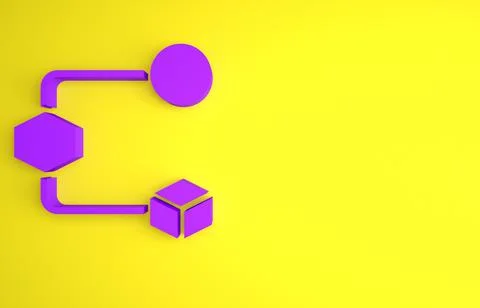 Purple Isometric cube icon isolated on yellow background. Geometric cubes sol Stock Illustration