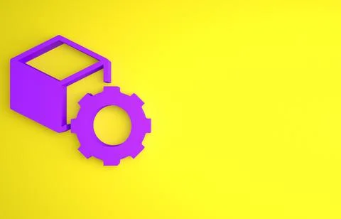 Purple Isometric cube icon isolated on yellow background. Geometric cubes sol Stock Illustration