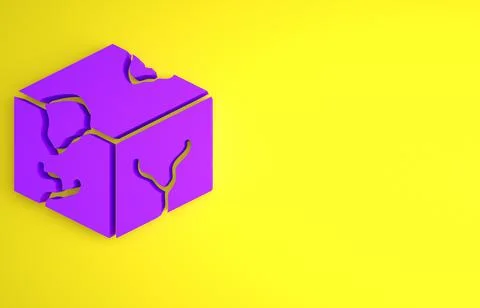 Purple Isometric cube icon isolated on yellow background. Geometric cubes sol Stock Illustration