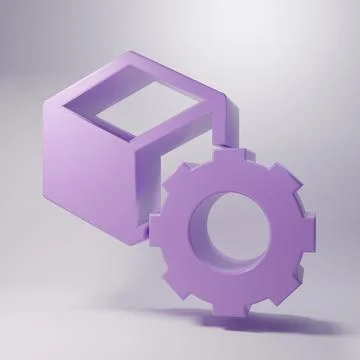 Purple Isometric cube icon isolated on grey background. Geometric cubes sol.. Illustrazione stock
