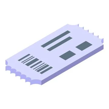 Purple isometric ticket with barcode showing access or travel Stock Illustration