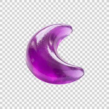 Purple jelly crescent moon shape, shiny translucent object for design. Illustrazione stock