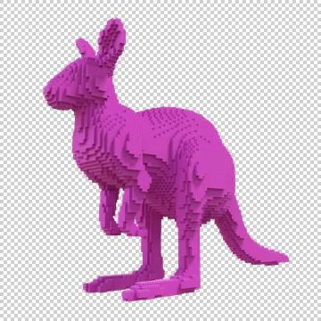 Purple kangaroo statue from plastic blocks on a transparent background. Stock Illustration