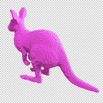 Purple kangaroo statue from plastic blocks on a transparent background. Stock Illustration