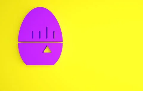 Purple Kitchen timer icon isolated on yellow background. Egg timer. Cooking u Stock Illustration