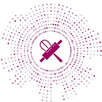 Purple Kitchen whisk and rolling pin icon isolated on white background. Cooki Illustration