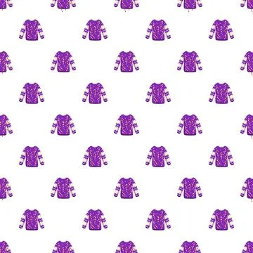 Purple knitted pullover sweater icons creating a repeating pattern Stock Illustration